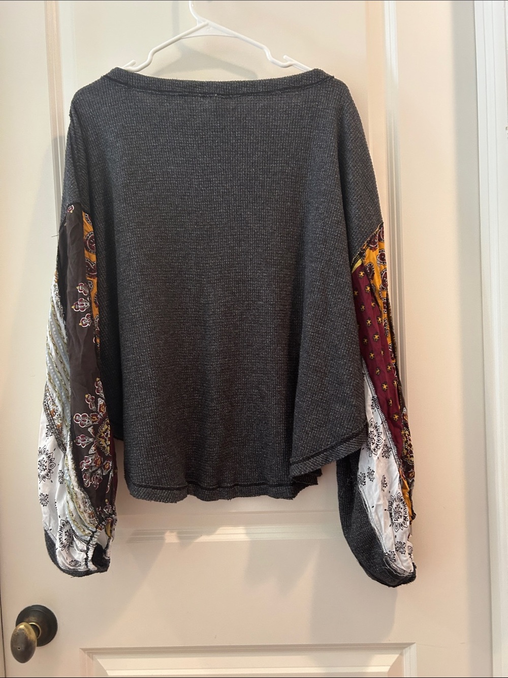 Free People We the Free Boho Festival Patchwork seams Sleeves waffle Top size L - Picture 10 of 10